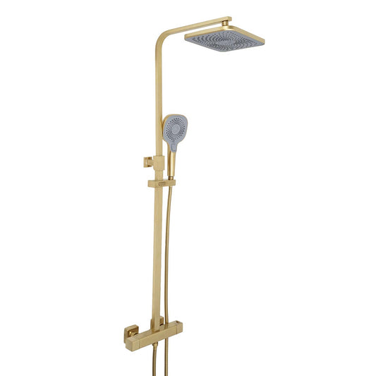 exposed thermostatic shower valve with 2 outlets - brushed brass