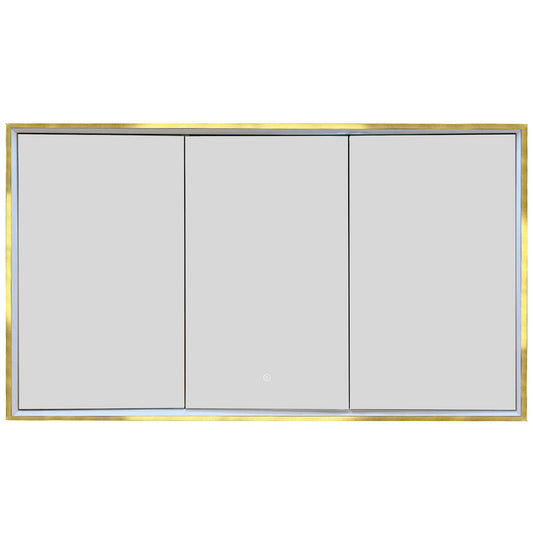 LUCA Three Doors Bathroom Mirror Cabinet with Light and Demister – 1200 x 700mm - Brushed Brass Frame