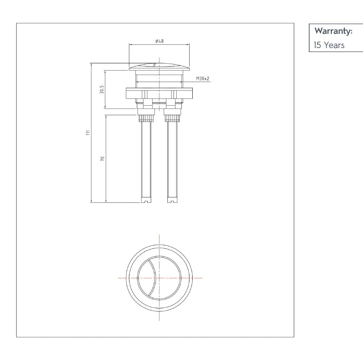 toilet flush button - 38mm  technical details