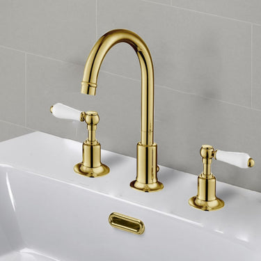 Gold Traditional Deck-Mounted Basin Mixer Tap 3 Hole