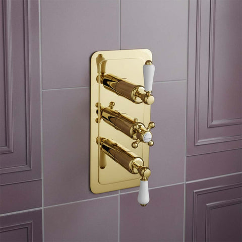 traditional 3 way shower valve - polished gold