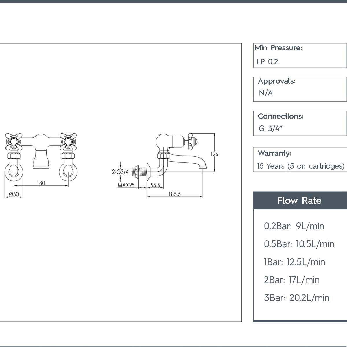 traditional bath filler technical drawing