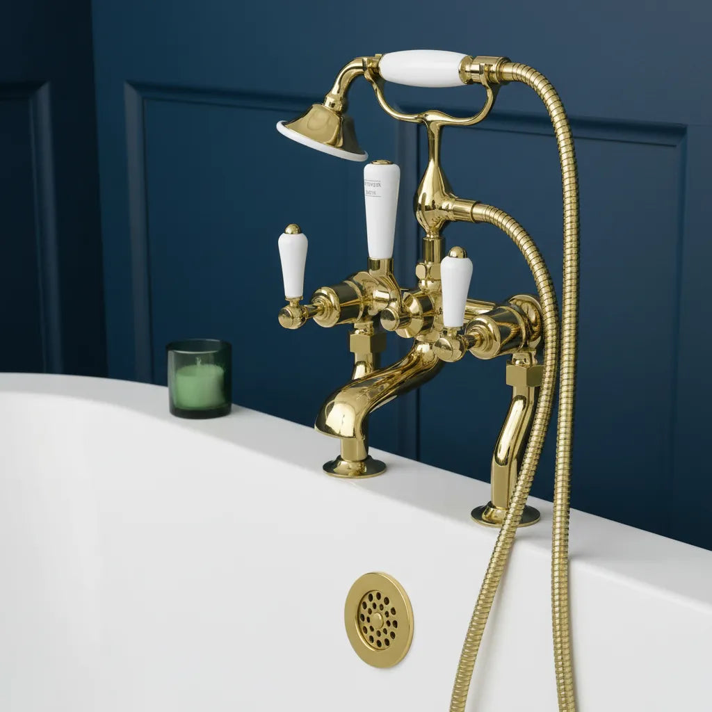 Traditional Polished Gold Bath Shower Tap Deck-Mounted