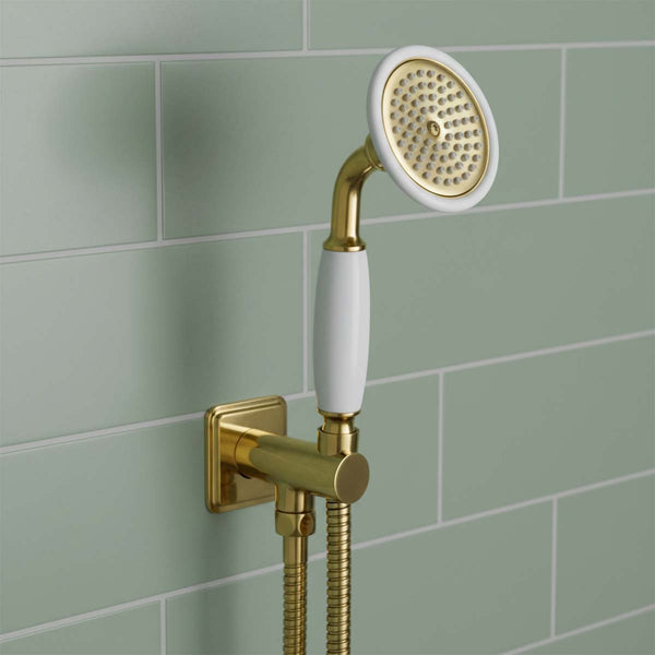 traditional gold water outlet and holder with shower handle