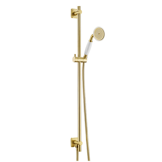 brushed brass shower handset and rail