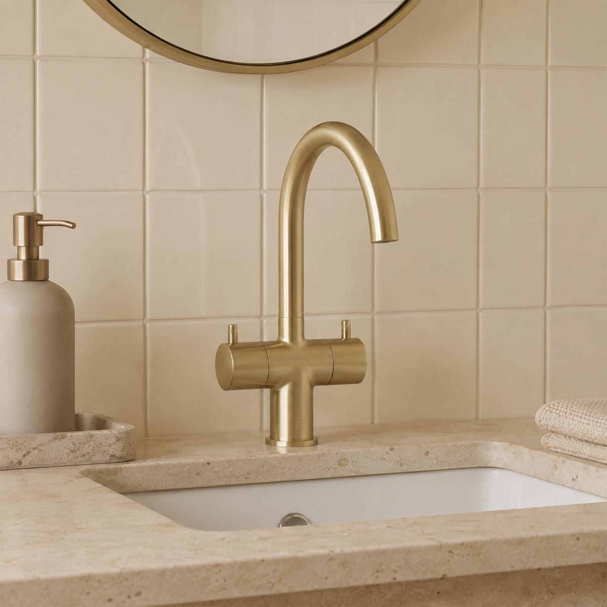 twin lever brass basin mixer tap- brushed brass