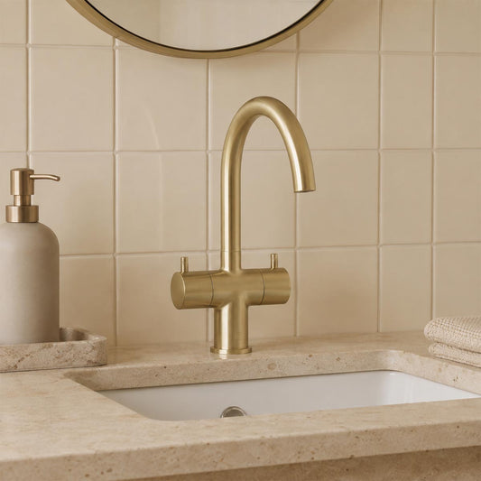 twin lever brass basin mixer tap- brushed brass
