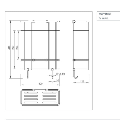 Two tier shower basket brushed brass - Technical drawing