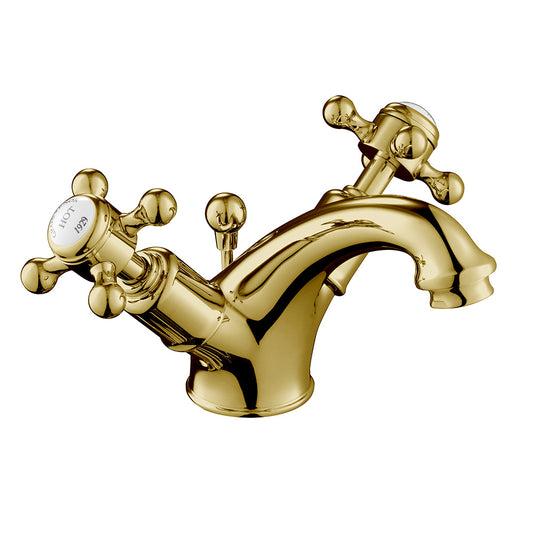 Polished Gold Deck Mounted Traditional Mono Basin Mixer Tap with Pop up Waste